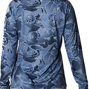 Columbia women long sleeve t shirt large fish blue gray uv protection
